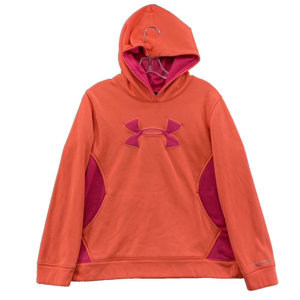 Under Armour Storm Hoodie Youth XL Pink Orange Fleece Athletic Sportswear Basics